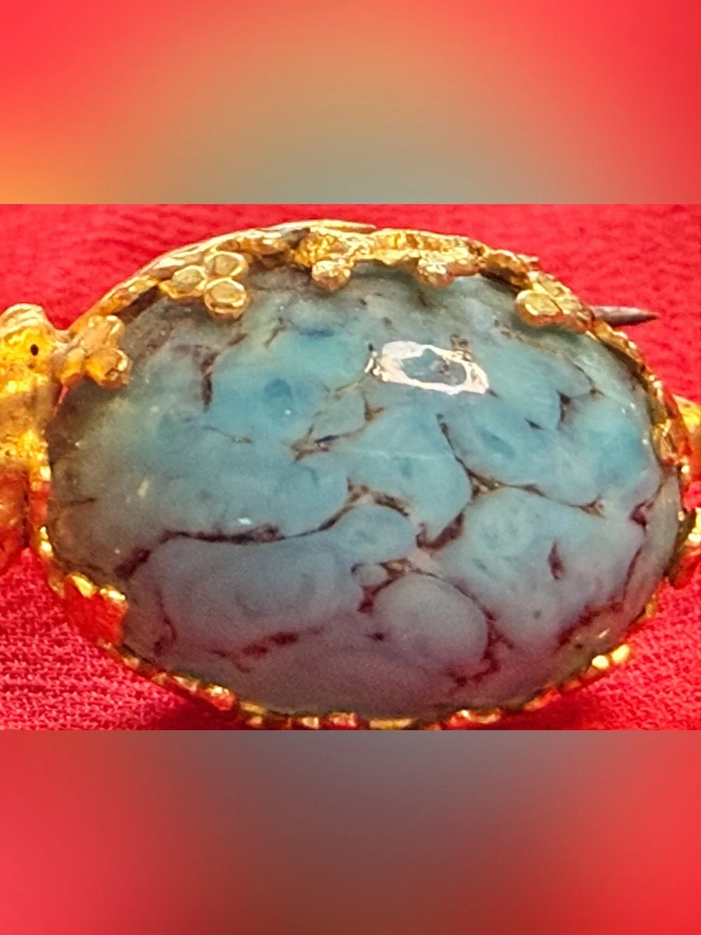 VTG Gold Tone Kitty Cat Jelly Belly Faux Turquoise Coral Pin Brooch Italy Rare